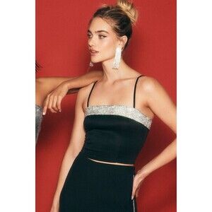 Sparkling Fixation Black Rhinestone Sleeveless Crop Top